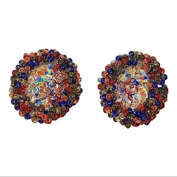 European glass Confetti earrings with multi color glass beads frame pierced - Picture 9 of 14